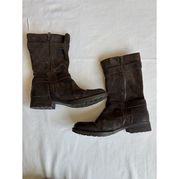 Born Erie Mid-Calf Boots Women 9.5 Choco Brown Leather Distressed Western Buckle - Picture 5 of 9